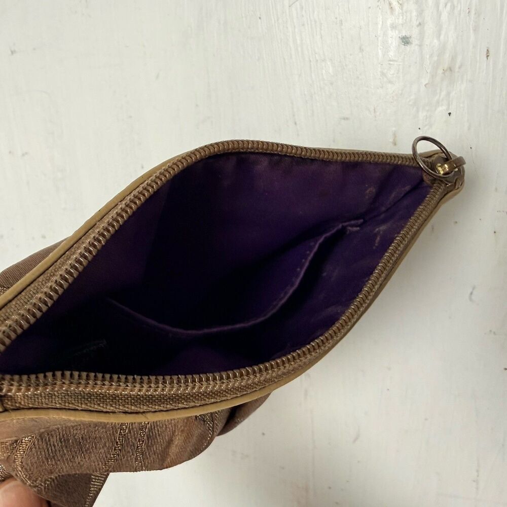 COACH BROWN GOLD FABRIC LEATHER SIGNATURE ZIP  WALLET COIN PURSE VINTAGE Y2K - Picture 5 of 8